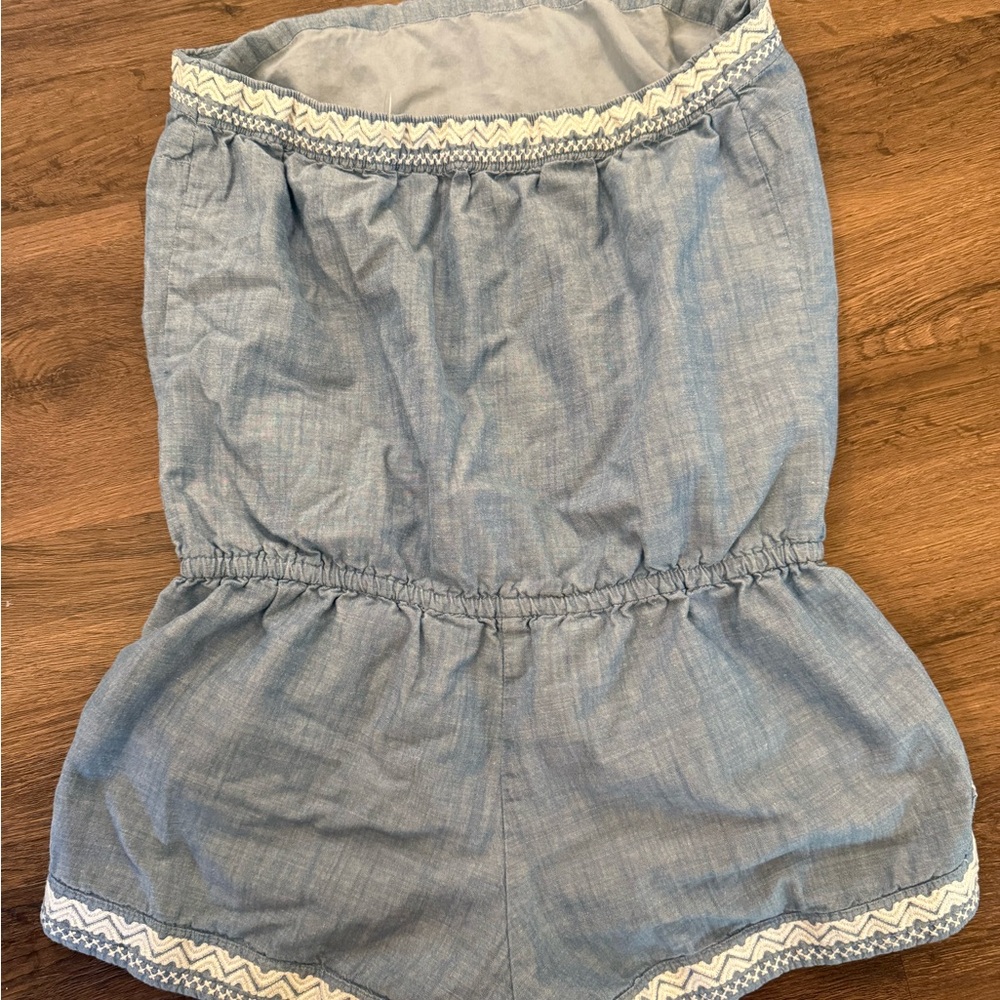Hollister Womens Strapless Embroidered Chambray Romper Tie Waist Size S - Picture 9 of 10